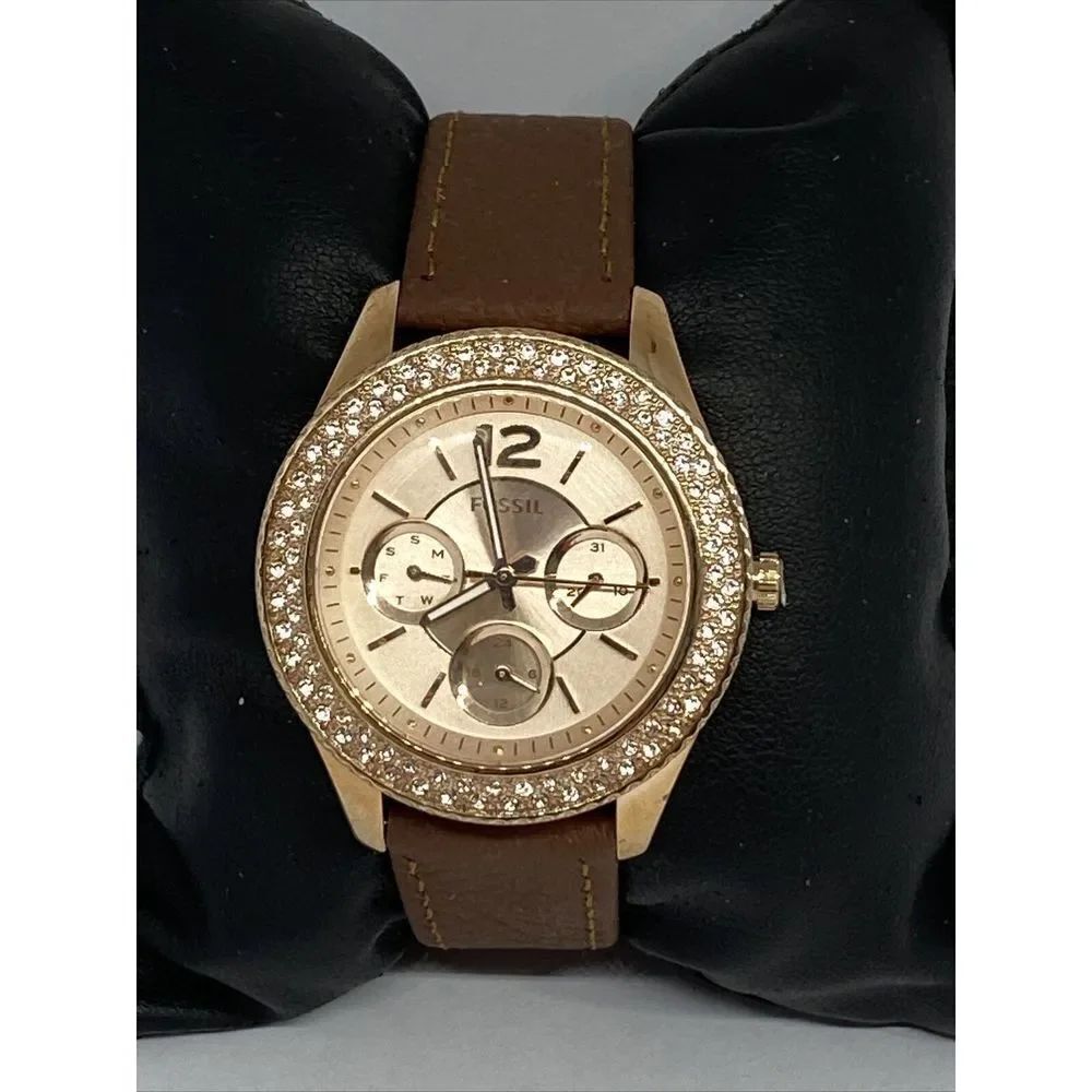 Fossil Stella ES3590 Women's Leather Analog Rose Gold Dial Quartz Watch QB592